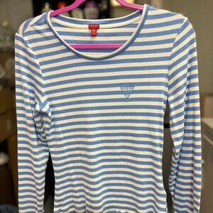Guess logo Long Sleeve knit top - Women's size XL - Blue / White Stripes